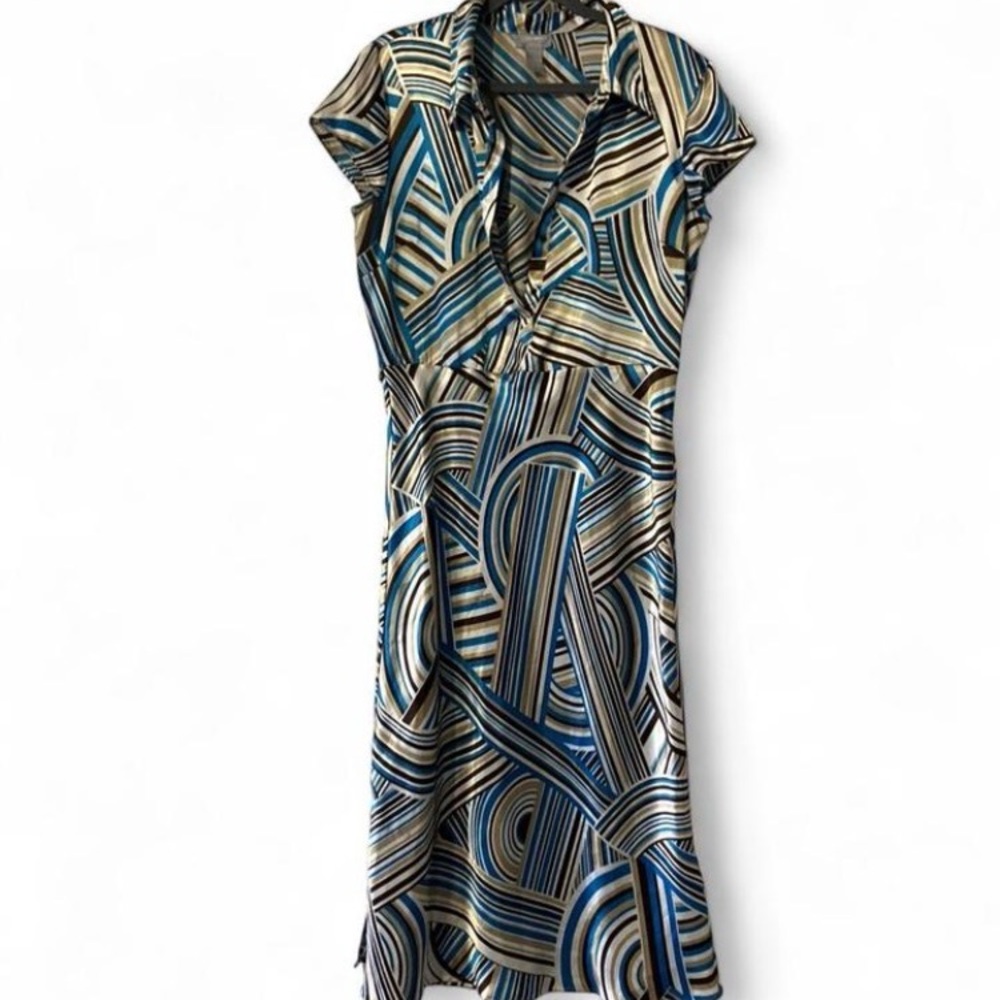 Old Navy Blue and Black Abstract Midi Dress